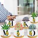 Sunflower Succulent Plant Pots 3 Inch Ceramic Cactus Flower Pots Personalized Initials S Sunflower Gifts for Women Mom Sister,Birthday Housewarming,Wedding,Window Garden Desk Decor