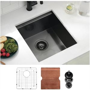 15 Inch Black Undermount Bar Sink, Swift Horse 15x17 Inch 16 Gauge Black Stainless Steel Undermount Single Bowl Kitchen Bar Sinks