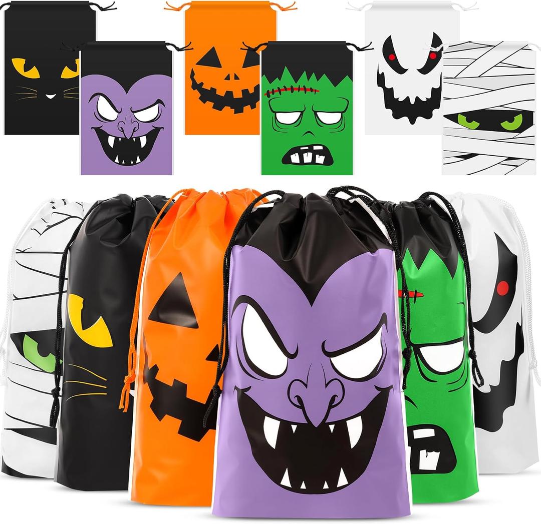 Sanwuta 60 Pcs Halloween Drawstring Treat Bags Reusable Trick or Goody Candy Drawstring Bags Halloween Party Favors Bulk for Trick or Goody Party Favors Supplies