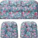 3 Pcs Wicker Chair Outdoor Cushion for Furniture, 1 Loveseat Seat and 2 U-Shape Cushion for Patio Furniture(Tropical Flower), 44 X 19 X 4 Inches