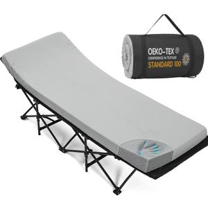 CYMULA Camping Cot Mattress 2in Memory Foam Sleeping Pad,Soft Warm Non-Slip Camping Mattress Topper with Retaining for Adults,Portable Roll up Pad for Travel(75 x30)only Mattress (Grey)