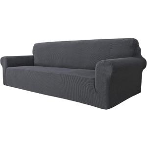 MAXIJIN Super Stretch Couch Cover for 3 Cushion Couch, 1-Piece Universal Sofa Covers Living Room Jacquard Spandex Furniture Protector Dogs Pet Friendly Fitted (Extra Large, Gray)