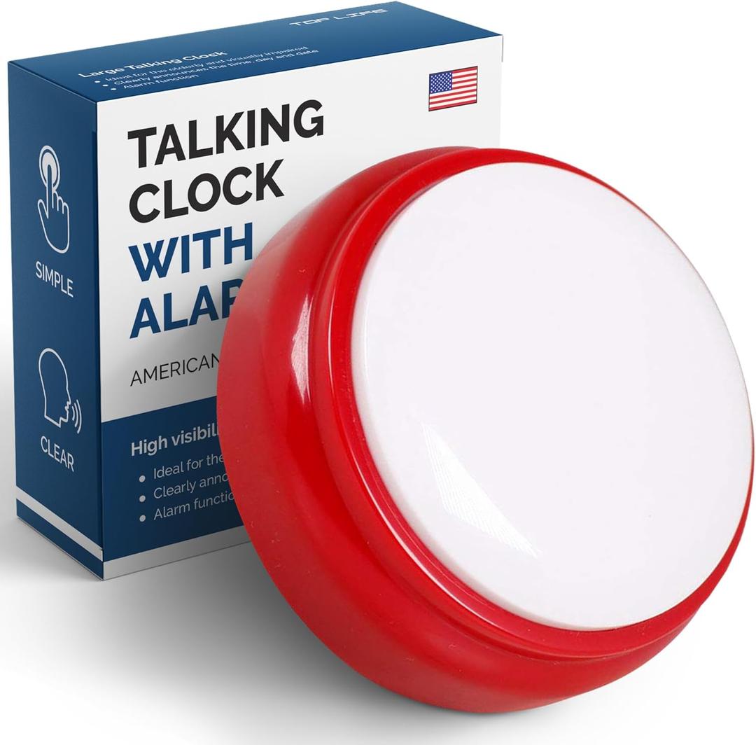Top Life Talking Clock for The Elderly, Blind - Proper English Grammar, Neutral American Accent - Time and Date - Easy to Operate Speaking Alarm Device