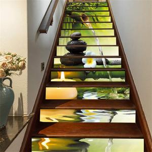 artfanke 13Pcs Stair Risers Stickers - 3D Green Bamboo Landscape Peel and Stick Vinyl Staircase Sticker -Stair Decals Decor for Stair Steps Home Office Decor 39.37"x7.09" (Lt1155)