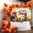Fall for Jesus Banner Backdrop 8x6FT Autumn Thanksgiving He Never Leaves Decoration Background Pumpkin Maple Leaf Christian Religion Friendsgiving Party Supplies Photo Props