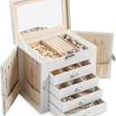 Frebeauty 5-layer Jewelry Box,Faux Leather Jewelry Organizer with 4 Drawers,Jewelry Organizers and Storage with Mirror,Jewelry Holder Organizer for Necklace,Jewerly Boxes for Women Girls(White) (Medium)