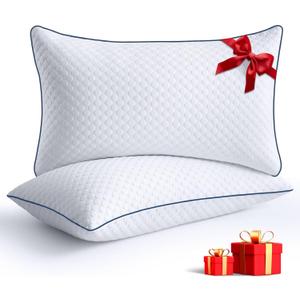 Cooling Standard Pillows Set of 2, Shredded Memory Foam Pillows Standard Size, Adjustable Firm Bed Pillows for Side Back Stomach Sleepers, Standard Pillow for Sleeping with Zip Washable Cover (White)