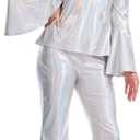 70s Disco Costume for Women-Disco Outfit with Sequin Top & Bell Bottoms,Wig,Earrings,glasses,Necklace,Headband, (Silver, Large)