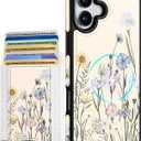Shorogyt for iPhone 16 Wallet Case - Fits 5 Cards, Compatible with Magsafe Detachable Magnetic Credit Card Holder Leather Cardholder Cute Phone Cover Women Girls for Apple 16, Color Flower