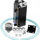 RULLINE Oil Catch Can Square Shape Aluminum Reservoir with Breather Filter 500ML Black