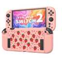 JEMDO Textured Grip Protective Case Compatible with Nintendo Switch 2 (2025)  Cute Pink Strawberry Design, Matte Shockproof TPU Shell with Anti-Slip Handles, Ergonomic & Comfort Slim Back Cover