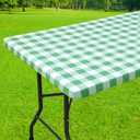 Smiry Rectangle Picnic Table Cloth, Elastic Waterproof Fitted Vinyl Tablecloths, Flannel Backed Buffalo Plaid Table Covers for Dining, Camping, Outdoor (Sage Green and White, 30" x 48")