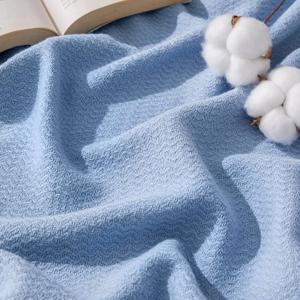 Bedsure 100% Cotton Blanket Twin XL Size for Bed - Breathable and Lightweight, Soft Cozy Textured Herringbone Woven Blanket for Summer Spring, Ashley Blue, 66x90 inches