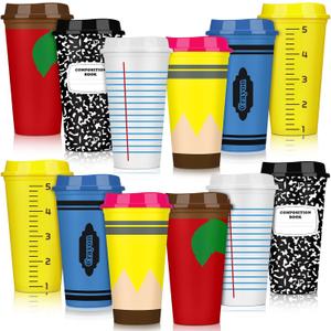 Skylety 12 Pcs Teacher Appreciation Gifts Teacher Gifts Bulk Teachers Deals Reusable Plastic Coffee Cup with Lid for Back to School Party Decorations (Elegant)