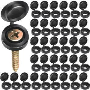 HNYYZL Plastic Hinged Screw Covers - 150 PCS Black, Flip Tops for Screw Heads, Snap Washer Caps (M)