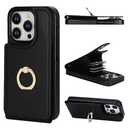 Folosu Compatible with iPhone 15 Pro Case Wallet with Card Holder, 360°Rotation Finger Ring Holder Kickstand, RFID Blocking Leather Protective Double Buttons Shockproof Cover 6.1 Inch Black