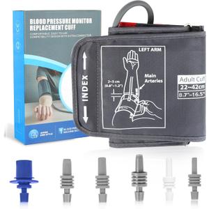 9"-17" Blood Pressure Cuff Arm, Wide-Range Standard/Medium to Large Replacement Cuff Fits M&L Size Arms, 6 Sizes of Connectors Compatible with Omron and Other Brand BP Machines (BP Cuff Included Only)