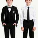 Boys Black Tie 8-10 Years Kids Black Necktie Tie Adjustable Pre-tied Zipper Tie, Bowtie and Pocket Square 3-piece For Wedding School Graduation Corbatas Para Nios