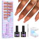 BTArtbox XCOATTIPS Gel Nail Kit - Medium Coffin Press on Nails Pre-applied Tip Primer with Gel Glue and Top Coat, Brown Fake Nails for Daily Nail Art