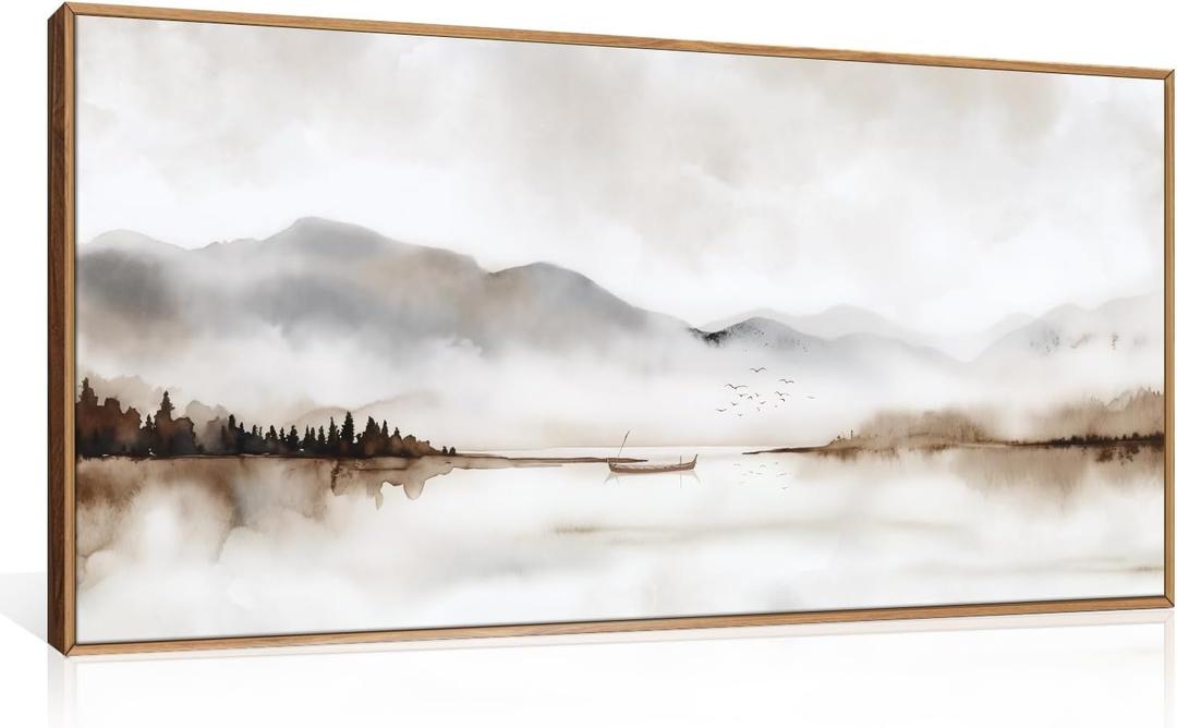 DRACIT Neutral Abstract Mountain Framed Canvas Print Wall Art Set,Watercolor Beige and Gray Landscape Wall Decor,Modern Minimalist Nature Artwork for Living Room,Bedroom-20 x40