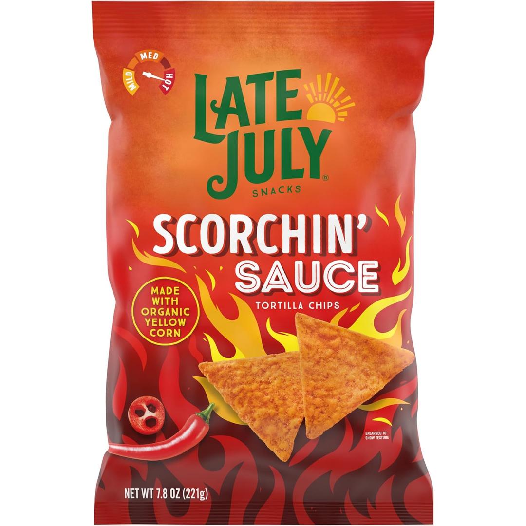 Late July Snacks, Scorchin' Sauce Corn Tortilla Chips, 7.8 Oz. Bag (EXP 01/24/26)