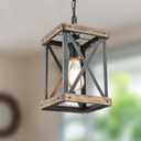 Farmhouse Pendant Light, Adjustable Metal and Wood Chandelier Light Fixture, Rustic Pendant Lighting for Kitchen Island, Bedroom, Dining Room and Entryway (Brown) (1 Pack)