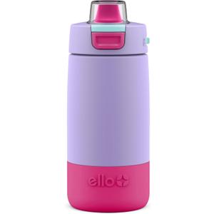 Ello Kids Colby 12oz Stainless Steel Insulated Water Bottle with Straw and Built-In Silicone Coaster Carrying Handle and Leak-Proof Locking Lid for School Backpack, Lunchbox, and Outdoor Sports (Lilac/Pink)