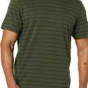 Amazon Essentials Men's V-Neck Short-Sleeve T-Shirts, Pack of 2, Navy/ Olive/ Stripe, X-Small