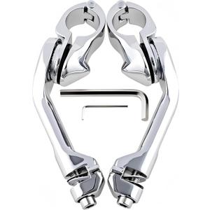 Motorcycle 1.25" (1-1/4")(32mm) Long Angled Highway Crash Bar Foot Pegs FootPeg Mounts Kit For Harley Davidson (2 X Mounting Clamps, Chrome) Compatible with 1.25 Inches Engine Guard