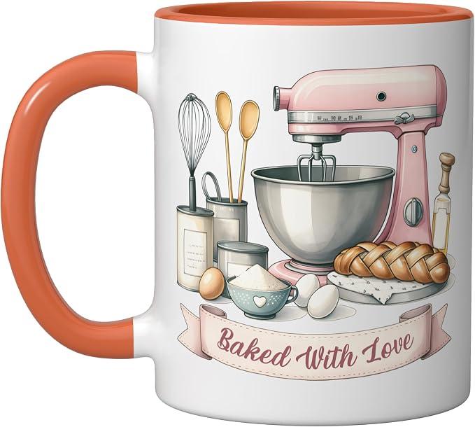 Baker Women Mom Wife Funny Baking Humor Bake Love Mama Girl Ceramic Mug, Orange/White