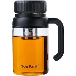 32oz Tea Infuser Bottle - Large Glass Water Bottle with Removable Infuser for Loose Leaf Tea & Fruit, Leakproof, Lead-free, Wide Mouth for Easy Cleaning - Handle for Hot & Cold Beverages (Black)