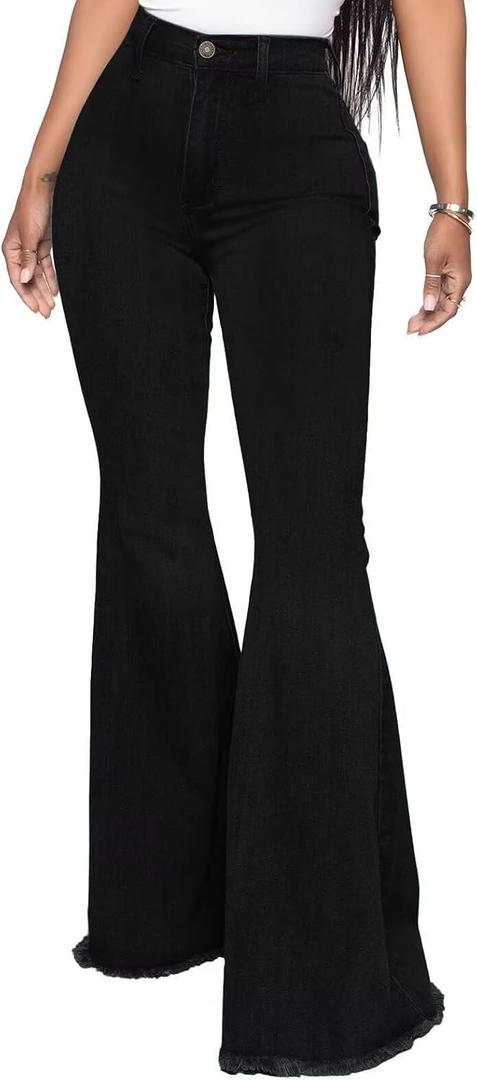KDF Flare Jeans for Women Women's Bootcut Bell Bottom Jeans High Waisted Stretch Slimming Bell Bottoms Jeans (Size 8, #6_black(wide Bottom))