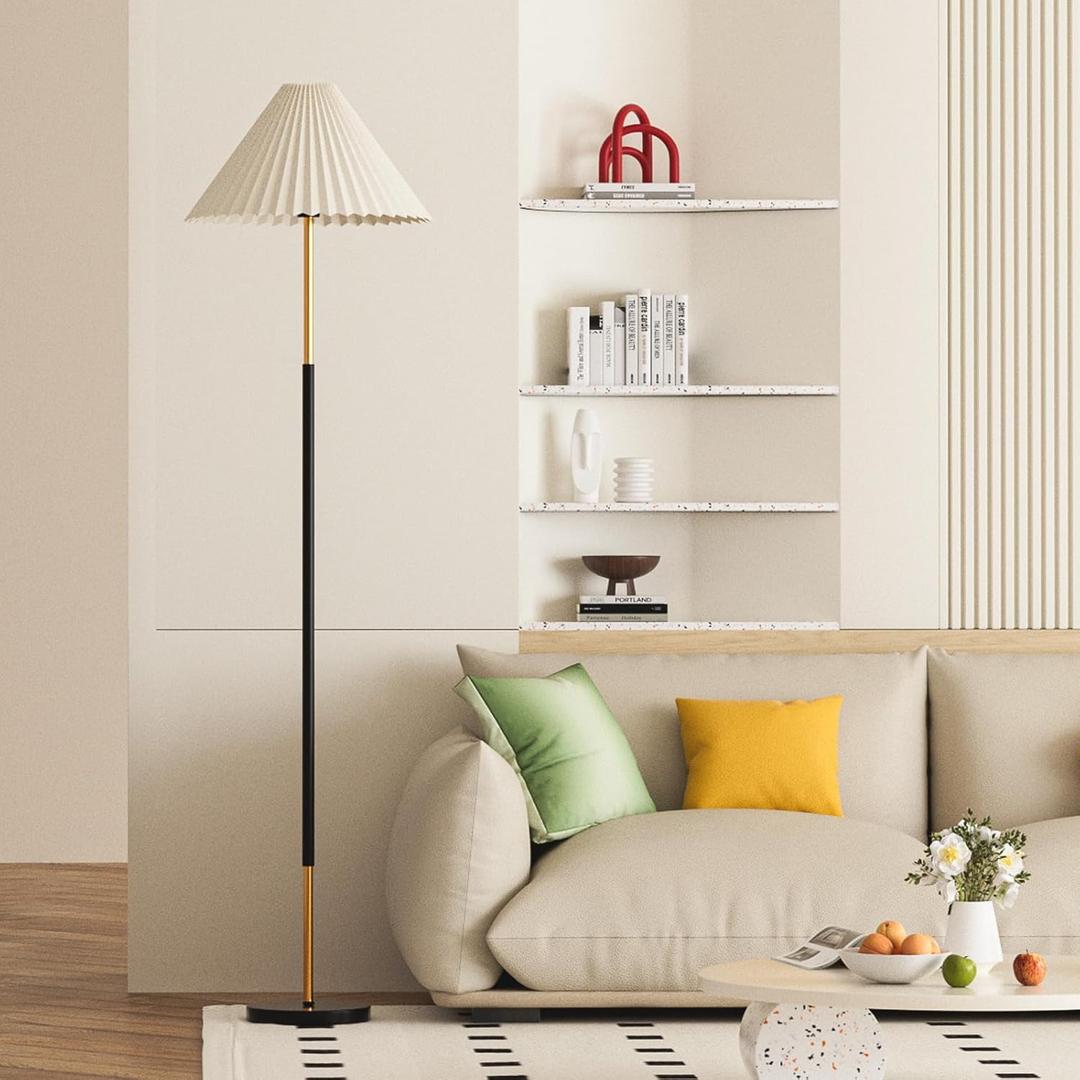 66''Floor Lamp,9W Edison LED Bulb Included Nordic Style Standing Lamp with Foot Switch and Pleated Shade, Tall Floor Lamp Reading for Living Room Bedroom Office Classroom Dorm Room