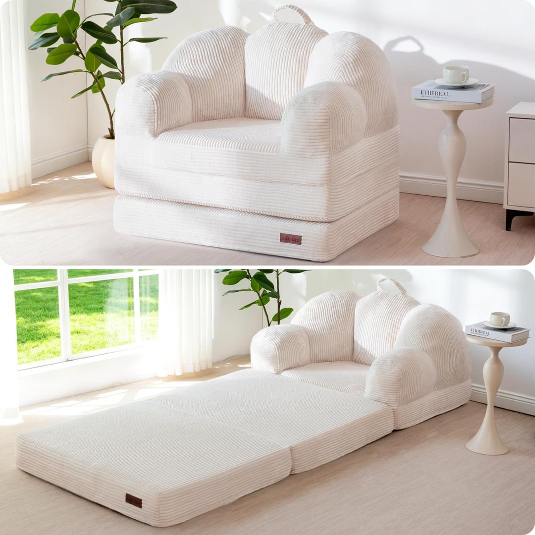 MAXYOYO Folding Sofa Bed, Convertible Floor Sofa Couch, Beige, Single
