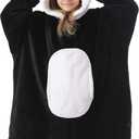 Kipswiza Panda Blanket Hoodie for Kids 6-13 Birthday Gifts, Soft Cozy Sherpa Oversized Wearable Blankets Big Hooded Sweatshirt with Ears & Pockets for Girls Boys (Black & White)