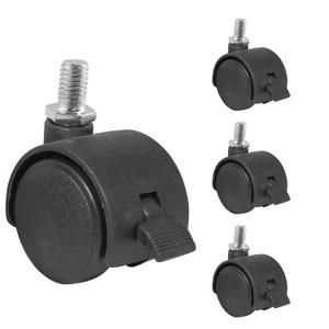 Litoexpe 4Pcs 1 Inch Plastic Caster Wheel, Black M8 x 13mm Swivel Stem Caster Wheel Workbench Caster for Cart, Furniture Wheels, with Locking Brake