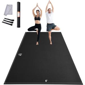 VEVOR Large Exercise Mat, 12'x6'/10'x6'/9'x6'/8'x6'/8'x5'/7'x5'/6'x4' (7mm) Extra Thick, Non Slip High Density Premium Workout Mat, Exercise Yoga Mat for Men & Women, Fitness & Exercise Mat with Bag & Carry Strap, for All Types of Home Yoga, Pilate & Floor Workout