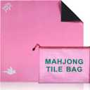 Mahjong Mat for Table with Mahjong Tile Bag, Anti Slip and Noise Reduction Table Cover for Mah jongg, Poker, Card Games, Board Games (Pink, 31.5"*31.5")