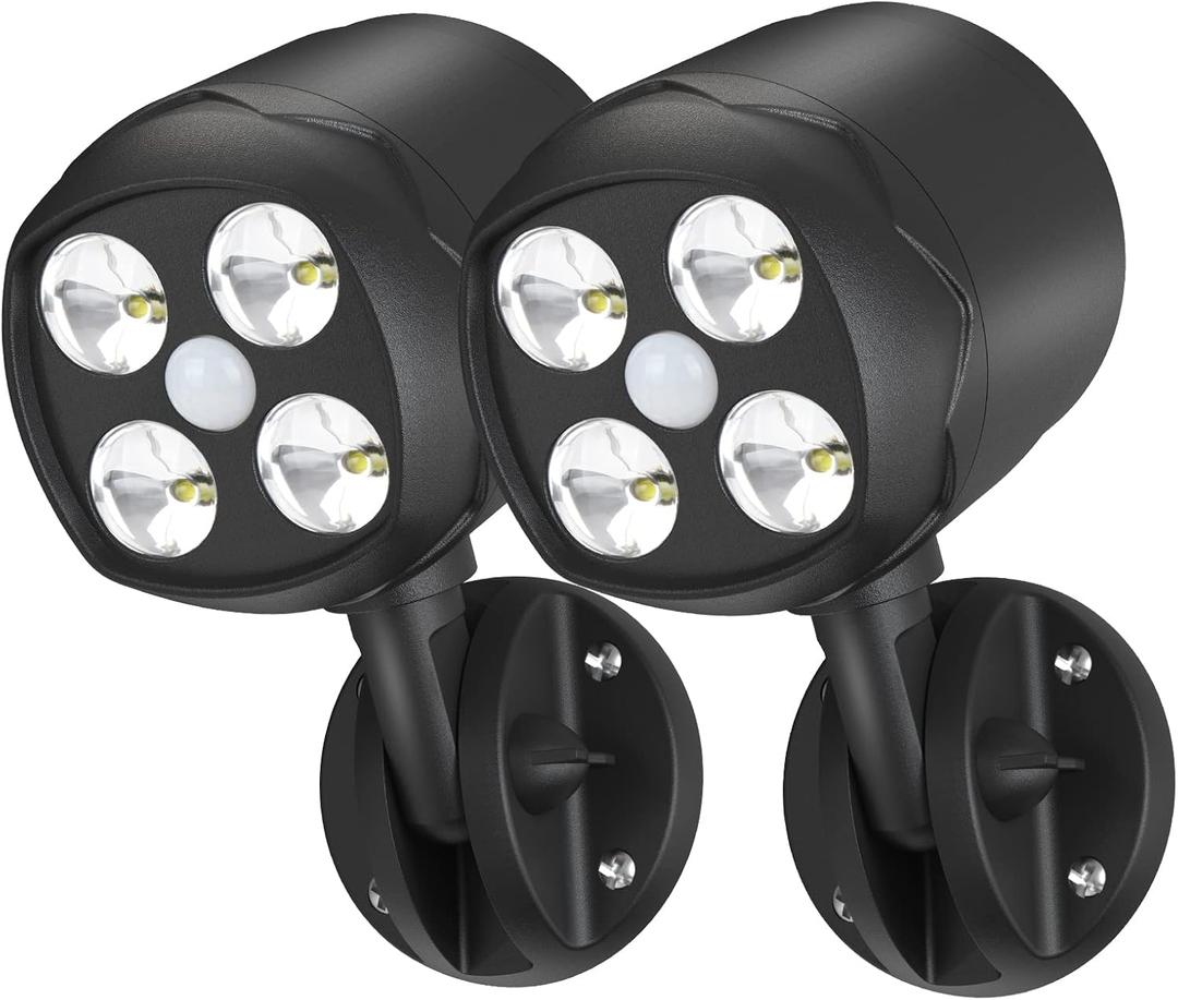 Motion Sensor Outdoor Lights, Battery Motion Sensor Light Outdoor, 6000K LED Spotlight Outdoor, 8W 600 LM Security Lights for Outside Garage and Yard, 2 Packs