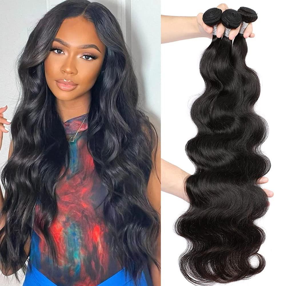 10A Body Wave Bundles Human Hair 18 20 22 Inch Brazilian Virgin Human Hair Bundles Body Wave 100% Unprocessed Weave Bundles Human Hair 3 Bundles Deals Natural Black Color
