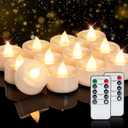 Homemory 24pcs Flameless LED Tea Lights with Remote & Timer, 400+Hours Realistic Flickering Battery Candles for Seasonal, Tabletop, and Centerpieces Decor (Warm White Glow, White Base)
