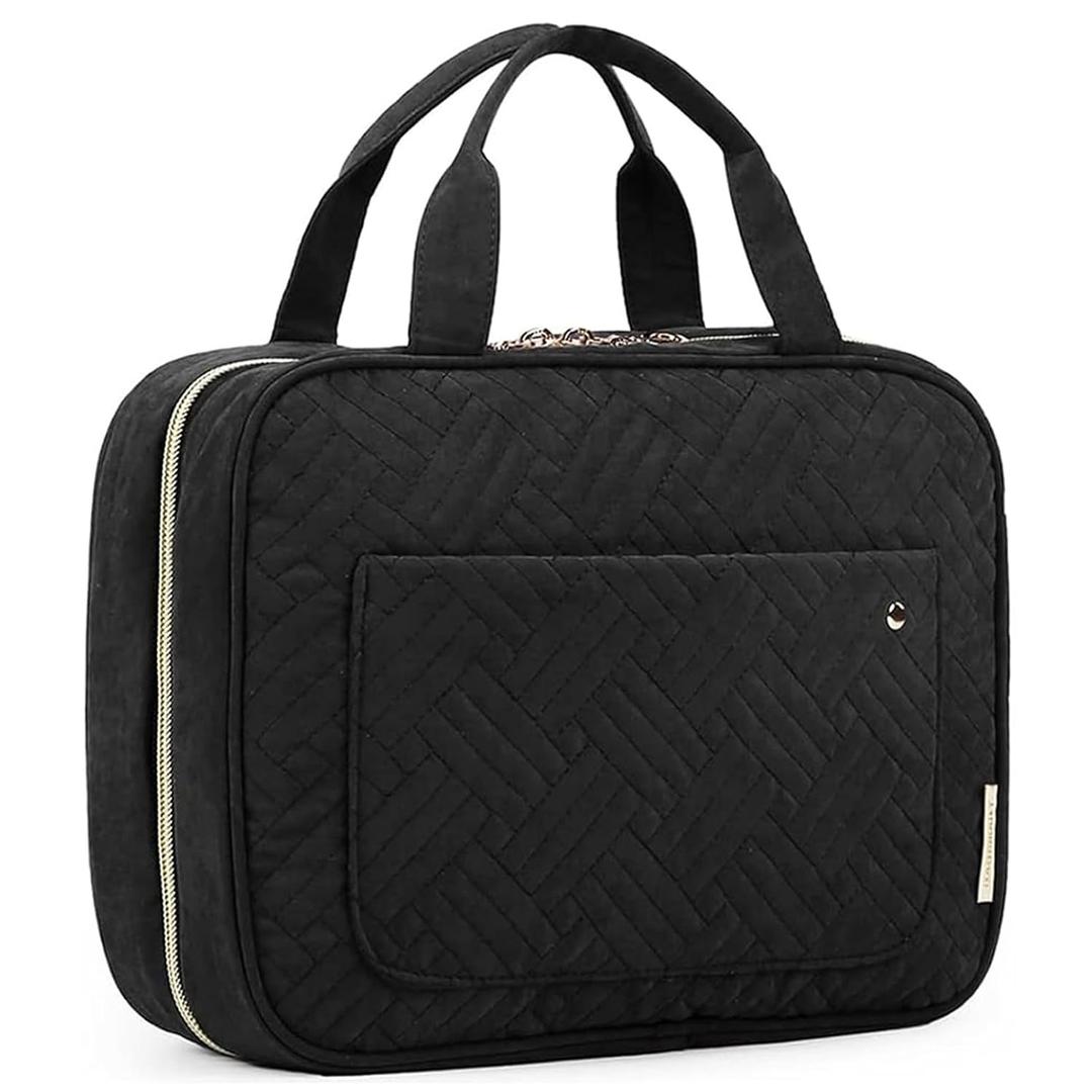 BAGSMART Toiletry Bag Travel Bag with Hanging Hook, Water-resistant Makeup Cosmetic Bag Travel Organizer for Accessories, Shampoo, Full-size Container, Toiletries (Black, Medium) (EXP 07/27/26)