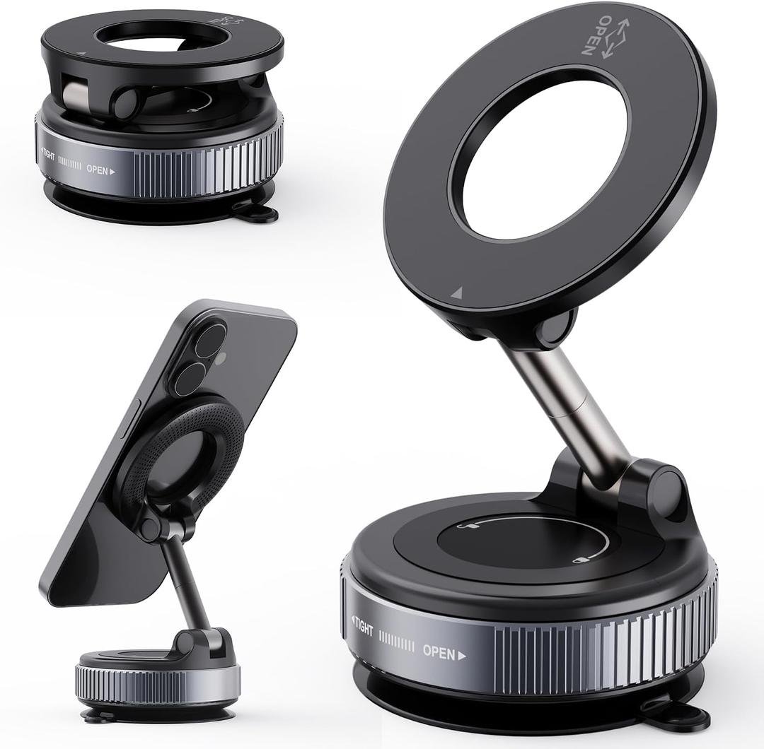 2026 Upgraded Vacuum Magnetic Car Phone Holder 360 Reinforced 96LBS Ultra Suction Cup Phone Mount for MagSafe Cell Phone Holders for Your Car/Gym/Mirror Mount for iPhone & Android