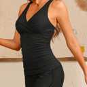 Women Tankini Swimsuits with Shorts - Two Piece Tummy Control Bathing Suits Top with Two Pockets Bottom Swimwear (Black, XL)