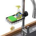 LONIN Sponge Holder Over Faucet Kitchen Sink Caddy Organizer, Stainless Steel Detachable Hanging Faucet Drain Rack for Bathroom, Scrubbers, Soap, (Black)