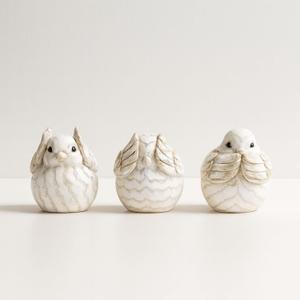 Set of 3 Resin Bird Figurines  Decorative Animal Sculptures for Home Decor  Polyresin Rustic Bird Statues for Shelves, Desks, Tables, or Living Room Accent Display  5" Ivory