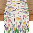 Artoid Mode Tulip Lavender Spring Table Runner, Seasonal Summer Kitchen Dining Table Decoration for Home Party Decor 13x108 Inch (13" x 108", Table Runner)