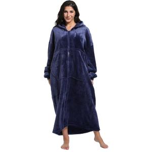 FUSSEDA Oversized Wearable Blanket Sweatshirt, Thick Warm Fleece Cozy Sherpa Hooded with Pockets and Sleeves Gift for Adult (Navy)