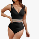 One Piece Swimsuit Women High Waisted Bathing Suit V Neck Color Block Swim Suits for Women 2025 Summer Sexy Swimwear, L