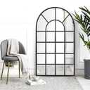 Black Arched Window Mirror, Large Window Pane Mirror with Beveled, Metal Framed Windowpane Mirrors, 28.5" X 50" Arched Wall Mirrors for Wall Decor, Entryway, Living Room